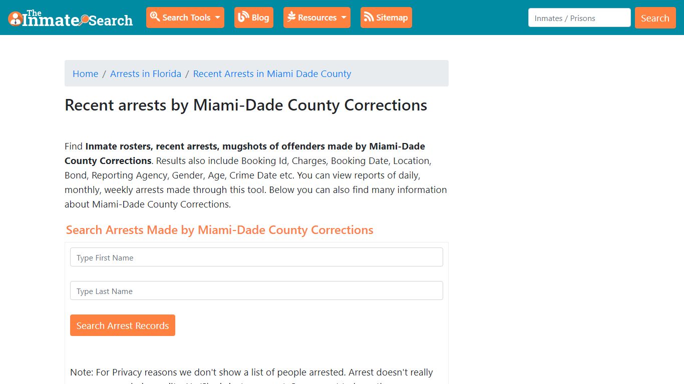 Recent arrests by Miami-Dade County Corrections